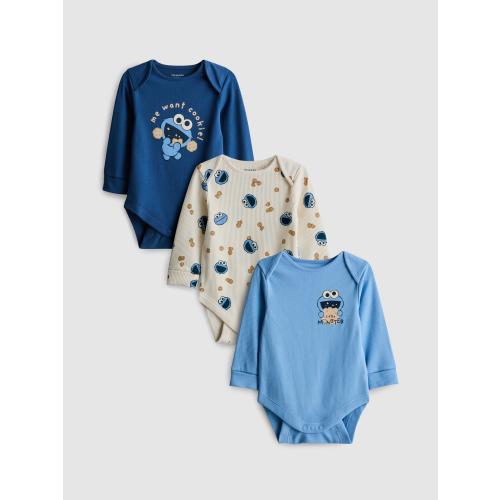 0-18mths | 3pk Sesame Street Cookie Monster Newborn Bodysuits