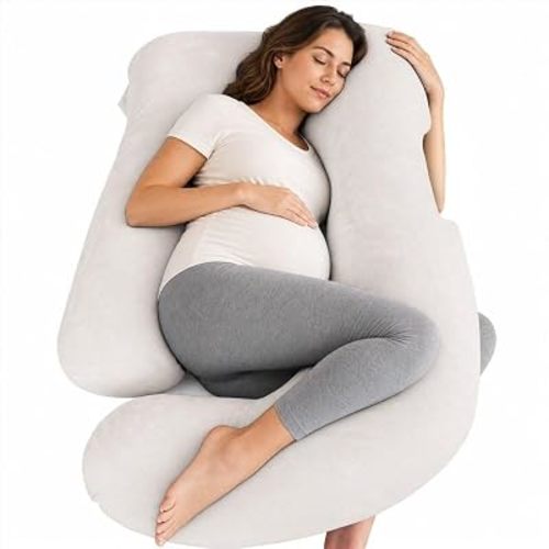 MOON PARK Pregnancy Pillows for Sleeping - U Shaped Full Body Maternity Pillow with Removable Cover - Support for Back, Legs, Belly, Hips - 57 Inch Pregnancy Pillow for Women - Ivory