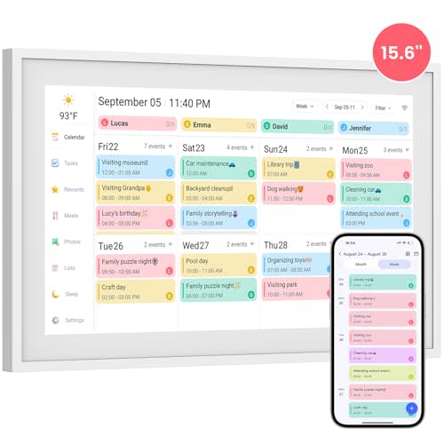 Skyzoo 15.6-Inch Digital Calendar – Schedule, Chore Chart, Meal Planner, Task Rewards System, Family Photo Display, Syncs with Online Calendars, Horizontal, Vertical & Wall-Mount