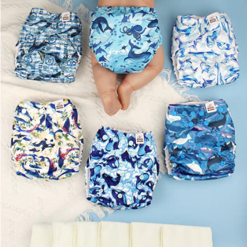 POCKET DIAPER 3.0 WITH INSERTS - 6 PACK(A-Whales)