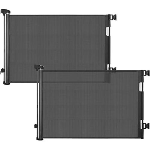 2PCS Retractable Baby Gates, Mesh Dog Gate for Doorways, 33.6" Tall, Expands to 55" Wide,Pet Safety Essential Fit for Baseboards, Wide Toddlers Gates for Hallways, Indoor & Outdoor,Black