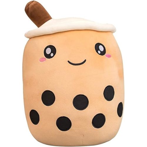 VHYHCY Cute Stuffed Boba Plush Bubble Tea Plushie Pillow Milk Tea Cup Pillow Food Plushie, Soft Kawaii Hugging Plush Toys Gifts for Kids(Brown, 13.7 inch)