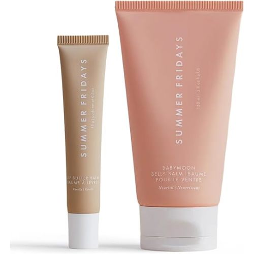 Summer Fridays Vanilla Lip Butter Balm & Babymoon Belly Balm Gift Set - Lip & Body Care Bundle to Help Moisturize Dry Skin & Help Reduce the Appearance of Stretch Marks (2 Count)
