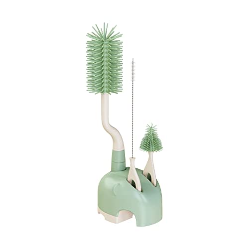 ePiiChua Silicone Bottle Brush Set with Stand, 360 Rotating Bottle Cleaning Brush Cleaner Set, Long Handle 3 in 1 Multipurpose Silicone Baby Bottle Straw Cleaner Brush (Green)