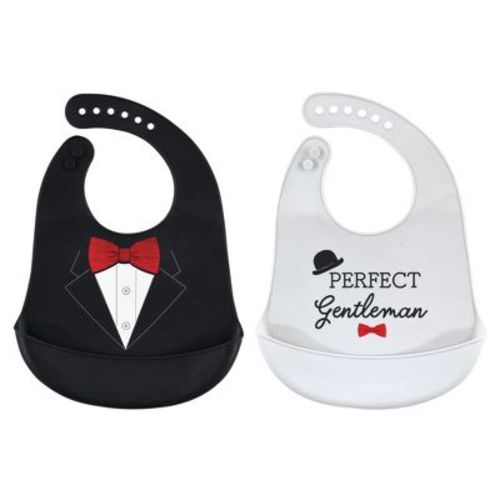 Little Treasure Baby Boy Silicone Bibs 2pk, Perfect Gentleman, One Size