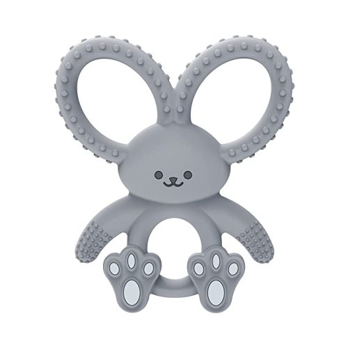 Dr. Brown's Flexees Teether, Gray Bunny, Soft 100% Silicone Baby Teether, BPA Free, 3m+, 1 Pack