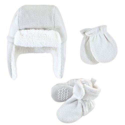 Hudson Baby Infant Baby Baby and Toddler Trapper Hat, Mitten and Bootie Set, Light Gray, 6-12 Months
