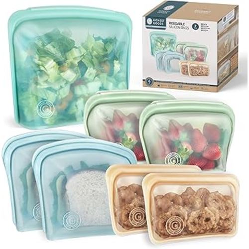Honest Goods Silicone Food Grade Reusable Storage Bag, 7 Pack, Meal Prep, Snacks, Kid Food, Airtight Leak-Proof Premium Silicone Storage Bags, Microwave & Freezer-Safe (Multi)