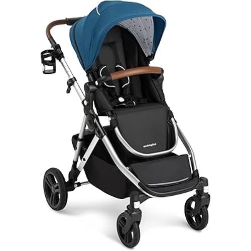 Mockingbird Single-to-Double Stroller 2.0 - Modular Full-Size Baby Stroller for 1, 2 or 3 Kids - Includes Cup Holder - Sea