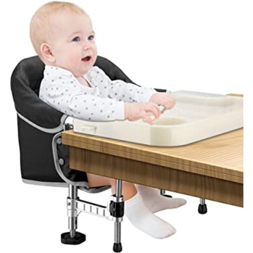 Hook on Chair with Removable Dining Tray, Portable Clip on High Chair Use at Most Tables, Fast Table Chair with Carry Bag, Travel Feeding Seat for Baby & Toddlers (Black)