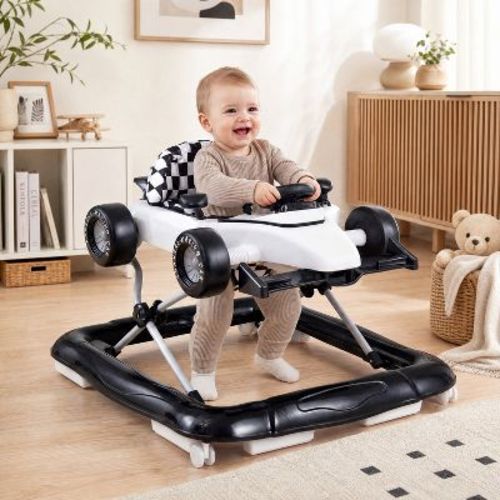 4-in-1 Baby Push Walker Activity Center with Music Box and Adjustable Height, White