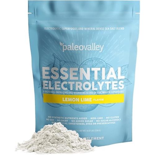 Paleovalley Essential Electrolytes Powder - Full Spectrum Lemon Lime Electrolyte Powder for Hydration, Energy and Muscle Recovery - No Sugar Added - 30 Servings