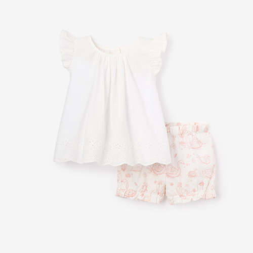 Eyelet Lace Top + Swan Toile Bloomer Set PINK / 3-6M