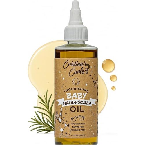 Cristina’s Curls Baby Hair & Scalp Oil for Dry, Sensitive Skin, Avocado, Blackberry Seed & Rosemary, 8.3 fl oz