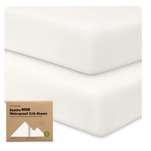 KeaBabies 2-Pack Soothe [Protect+] Waterproof Crib Sheets in Soft White