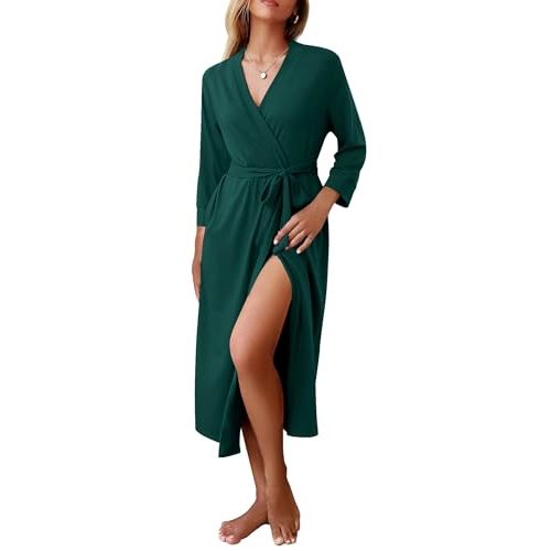 Ekouaer Women Robes Long Knit Bathrobe Lightweight Soft Kimono Robes Casual Ladies Loungewear with Pockets