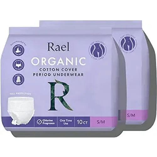 Rael Disposable Underwear for Women, Organic Cotton Cover - Incontinence Pads, Postpartum Essentials, Disposable Underwear, Unscented, Maximum Coverage (Size S-M, 20 Count) - Overnight Panty Style (S-M) - 10 Count (Pack of 2)
