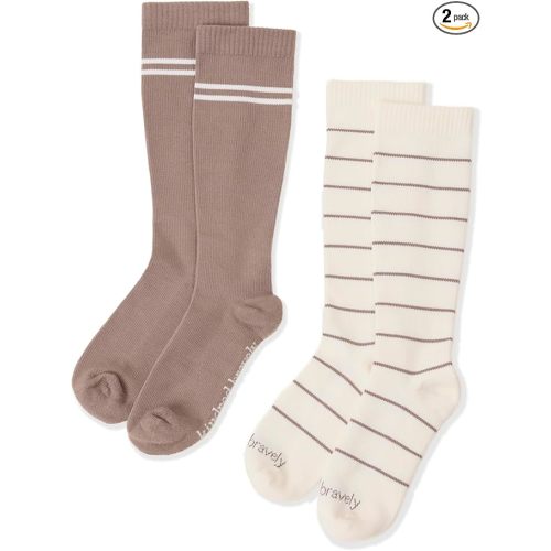 Kindred Bravely Compression Socks 2-Pack | Graduated Compression Socks for Circulation Pregnancy Travel (Taupe & Ivory, Small)
