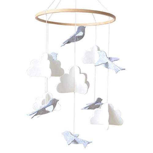 Baby Crib Mobile (Birds and Clouds) - Nursery Decor Ceiling Mobile for Boys & Girls - Crib Accessories - Grey & White