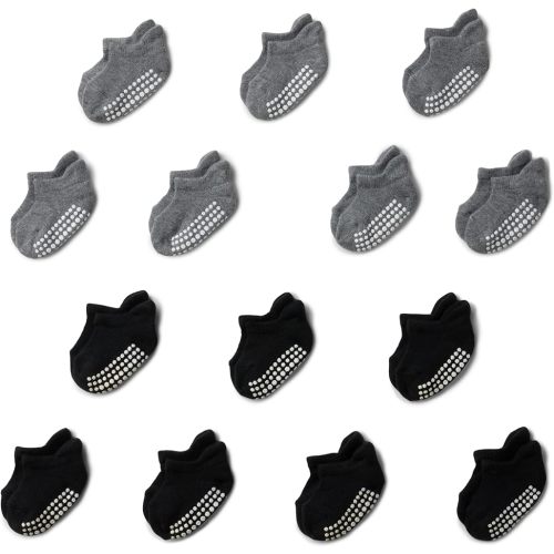 Amazon Essentials Unisex Babies' Non Slip Grip Low Cut Socks, 14 Pairs
