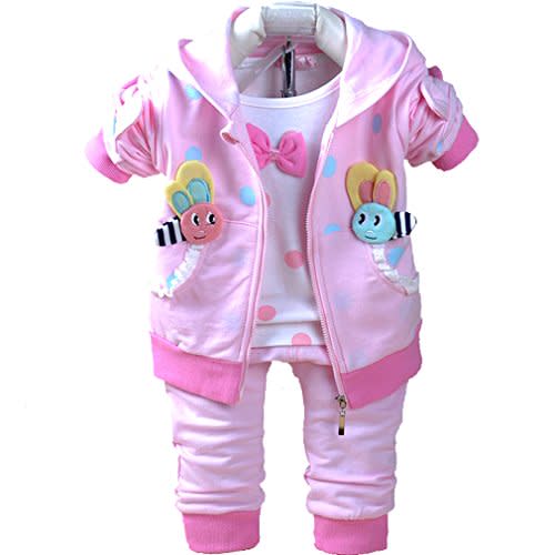 Yao 6M-4Y 3pcs Baby Girl Casual Hoodie Jacket Cotton T-Shirt Pants Sweater