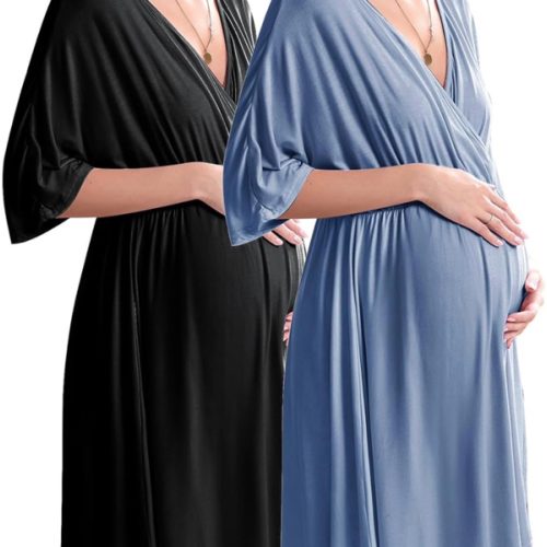 Ekouaer 3 in 1 Labor/Delivery/Hospital Gown 2 Pack Maternity Dress Nursing Nightgown Sleepwear