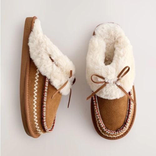 Buy Chestnut Brown Stitch Suede Faux Fur Lined Mule Slippers from Next USA
