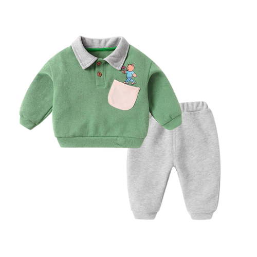 Ccpelsie Baby Boy Clothes Long Sleeve Sweatshirt Tops Pants Set Toddler Winter Spring Outfit(Y8-Green,12-18 Months)