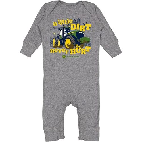 John Deere Youth Infant A Little Dirt Romper in Charcoal Heather