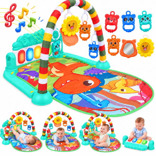 JoyStone Baby Gym Mat with Piano & Lights, Activity Tummy Time Mat for 0-12 Months, Green