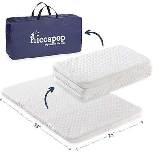 hiccapop Tri-fold Pack and Play Mattress for Travel (38"x26"x1.5") with Carry Bag, Playard Mattress for Pack N Play with Washable Cover, 1.5" Thick