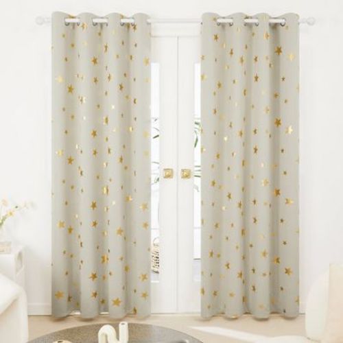 Deconovo Gold Star Foil Kids Room Darkening Curtains (2 Panels)
