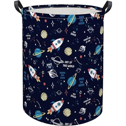Kids Laundry Basket Baby Hamper for Nursery Boys Kids Hamper Cute Kids Toys Storage Bin Organizer Butterfly Room Decor for Home(Rocket Planet)