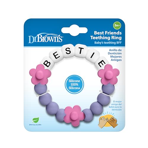 Dr. Brown's Best Friends Teething Ring, 100% Silicone Massaging Teether Toy, Pink and Purple, BPA-Free, 3m+