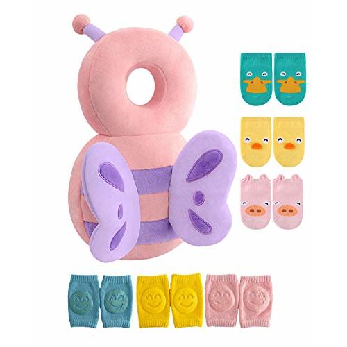 JunNeng Toddler Baby Head Protector Pad for Toddler Walker with Knee Pads&Anti-Slip Socks,Butterfly