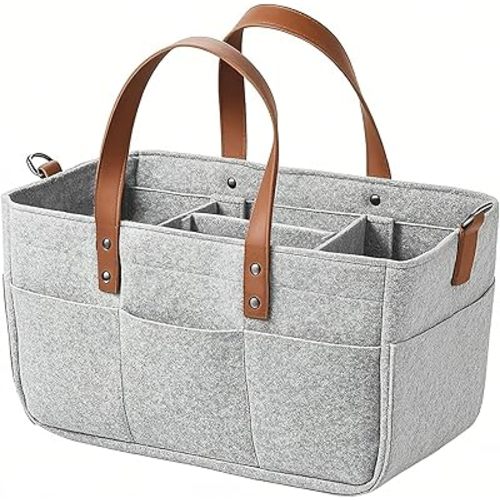 Nursery Storage Basket - Baby Diaper Caddy Organizer for Diaper Station, Newborn Essentials, Baby Shower Gifts and Registry Must-Haves for Boy or Girl (Grey)