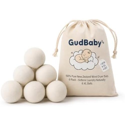 XL Wool Dryer Balls 6-Pack, 100% Premium New Zealand Wool, Reusable Natural Fabric Softener, Reduces Static, Wrinkles & Drying Time