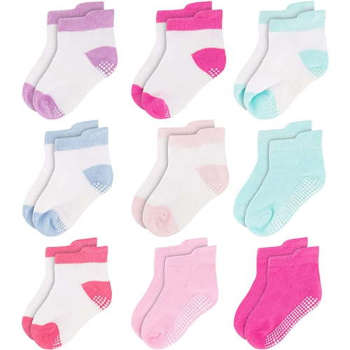Rising Star Toddler Socks, Baby Socks Girl, 9 Pack – Non Slip Low-Cut Grip Socks for Infants & Toddlers, Multi-Color