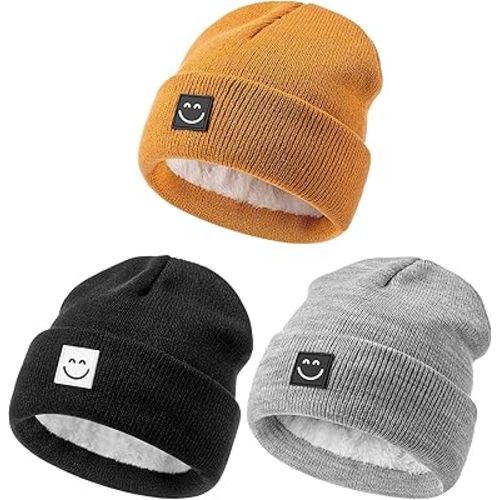 Amazon.com: Hispeka Baby Beanie Hat 3 Packs with Cute Smiley Face, Toddler Girls Boys Baby Hats Winter, Kids Winter Hat Cold Weather Camel & Black & Light Grey: Clothing, Shoes & Jewelry