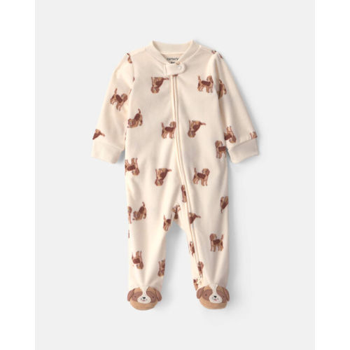 Baby Boy Dog Fleece 2-Way Zip Sleep & Play Pajamas - Cream | Carter's