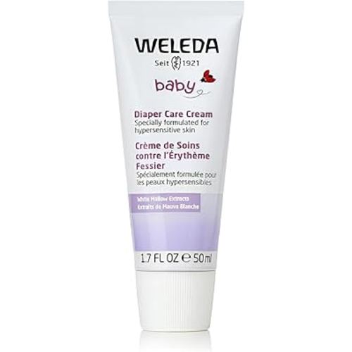 Weleda Baby White Mallow Diaper Care Cream, 1.7 Fluid Ounce, Fragrance Free Plant Rich Protection with White Mallow, Pansy, Sesame and Coconut Oils