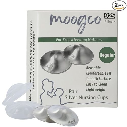 MOOGCO The Original Silver Nursing Cups - 925k Nipple Shields for Breastfeeding Newborn - Silver Nipple Shield - Breastfeeding Essentials - Protective Silver Nipple Covers for Nursing Moms