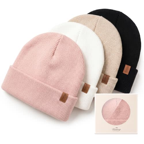 Konssy 4-Pack Baby Beanie Winter Hat for Newborn Infant Boy Girl 0-6 Months | Cozy Double-Layer Knitted Warm Hats, Extra-Soft, Warm Stretch Beanies Without Tight Marks, Multicolor set, Machine Washable