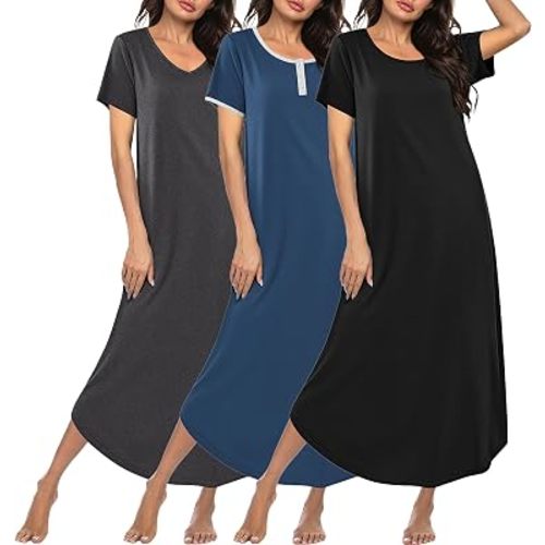 Ekouaer Long Nightgowns for Women 3 Pack Plus Size House Dress Soft Moo Moo