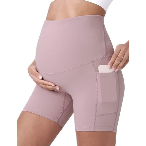 POSHDIVAH Women's Maternity Yoga Shorts Over The Belly Bump Summer Workout Running Active Short Pants with Pockets 5"/8"