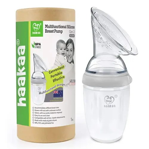 haakaa Gen.3 Manual Breast Pump Upgraded Multifuctional Silicone Breast Pump for Breastfeeding Moms to Collect Breast Milk Reusable(8oz/250ml, Grey)
