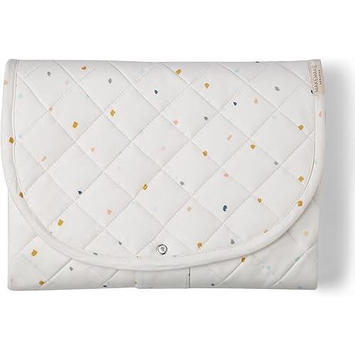 Makemake Organics Organic Portable Changing Pad GOTS Certified Organic Cotton Fill Portable Diaper Changing Mat Diaper Clutch Changing Station Kit Compact Travel Pad (33"x34", Dotty)