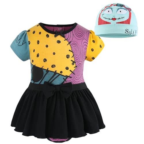 Disney Nightmare Before Christmas Sally Girls Bodysuit Dress and Cap Set for Newborn and Infant