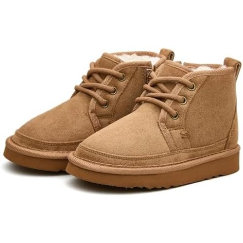 EasyStar Girls and Boys Winter Lace-Up Warm Fur Lining Ankle Boots with Side Zipper