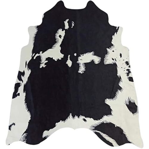 MustMat Western Decor Faux Cow Hide Rug 5.2X4.6 Feet Black and White Animal Print Fur Skin Carpet for Home
